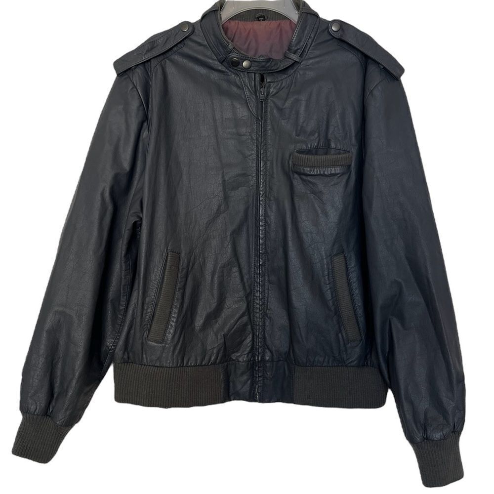 Cooper Vintage Bomber Jacket Gray Leather Flight Aviator Epaulettes Men’s 46